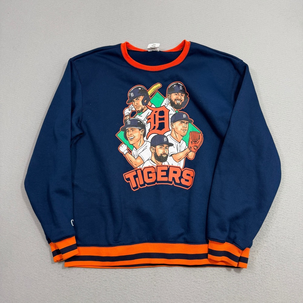 MLB Detroit Tigers Sweatshirt Mens XXL Navy Graphic Crewneck Fleece Pullover